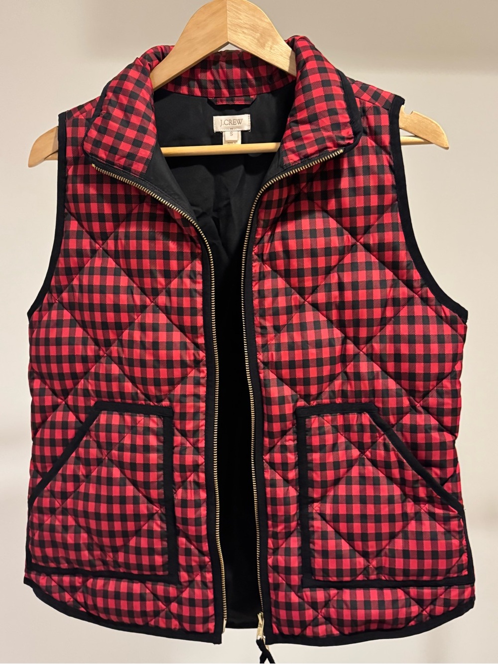 J. Crew Red and Black Buffalo Plaid Quilted Vest
